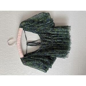 Free People Penelope Blouse Mesh Ruffle Babydoll Cropped Green Size Small